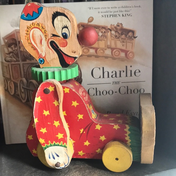 Antique Fisher Price 777 Squeaky the Clown wooden
